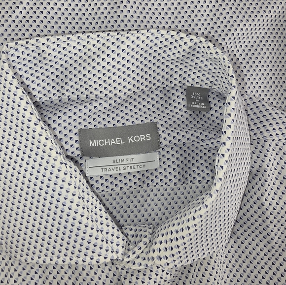 Michael Kors Men's White Blue Patterned Button Down Shirt Size Medium CO-2685 - Picture 9 of 10
